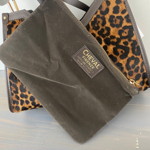 Cheval Firenze Italian Leather Leopard Print Handbag Brown Mobwife Statement NWT - Picture 8 of 9